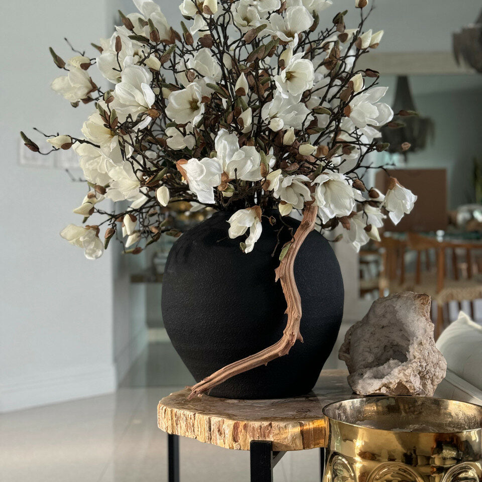 White Magnolias With Black Vase