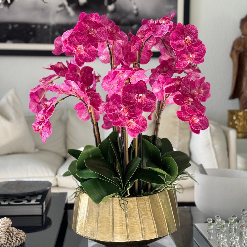Boat Planter with Pink Phaleanopsis Orchids - Theleafylab