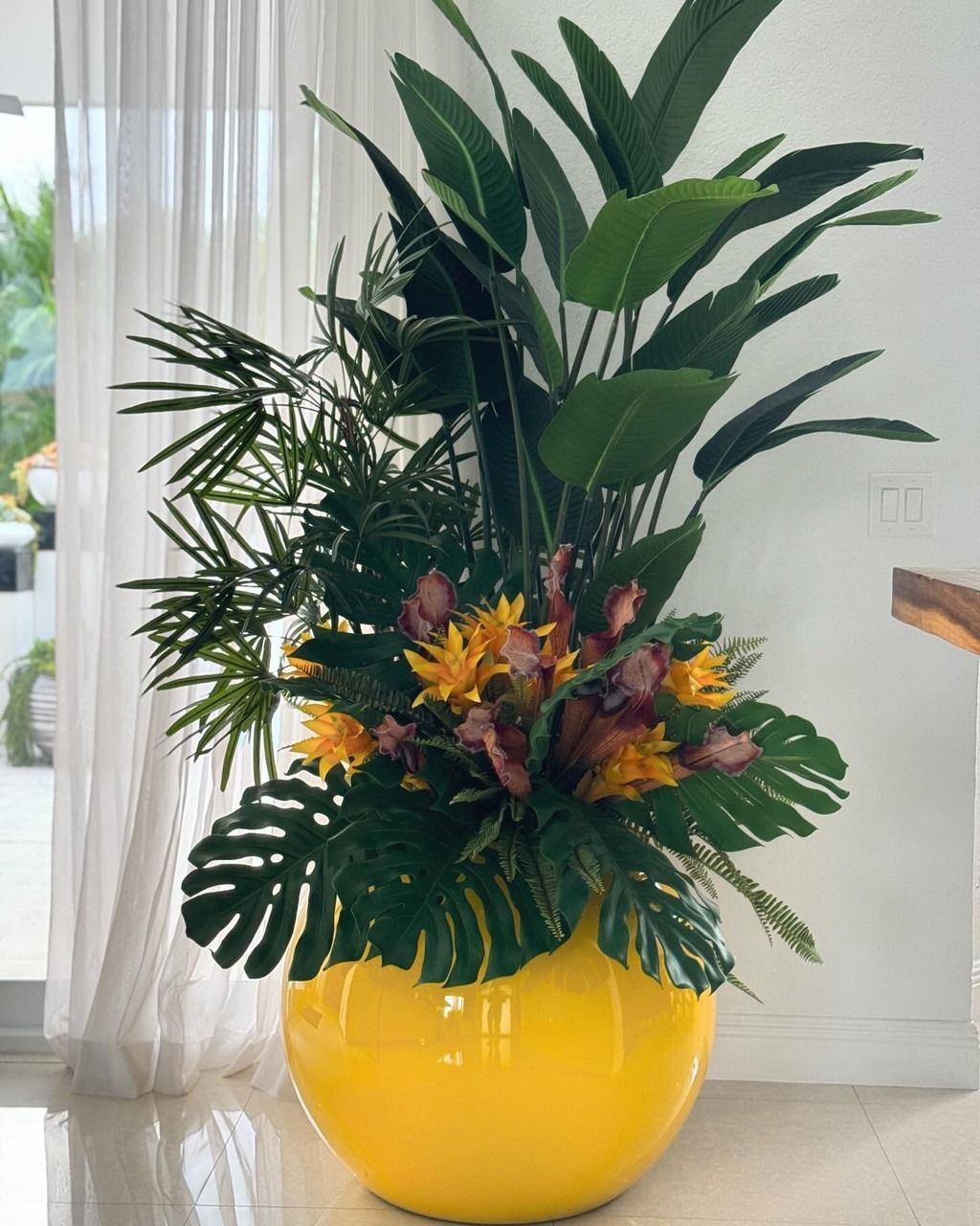 Tropical Mix Plants in Yellow Globe Planter - Theleafylab